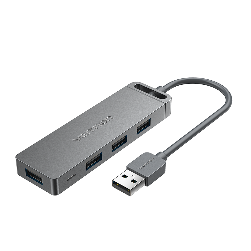4 portos USB 2.0, aktív (külső tápellátású), szürke, ABS, 0,15m, USB hub
