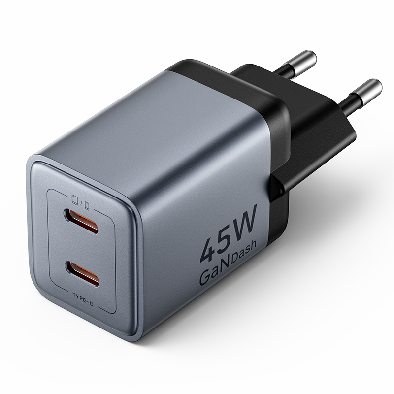 2 portos USB (C + C) GaN gyorstöltő (45W/45W), szürke színben