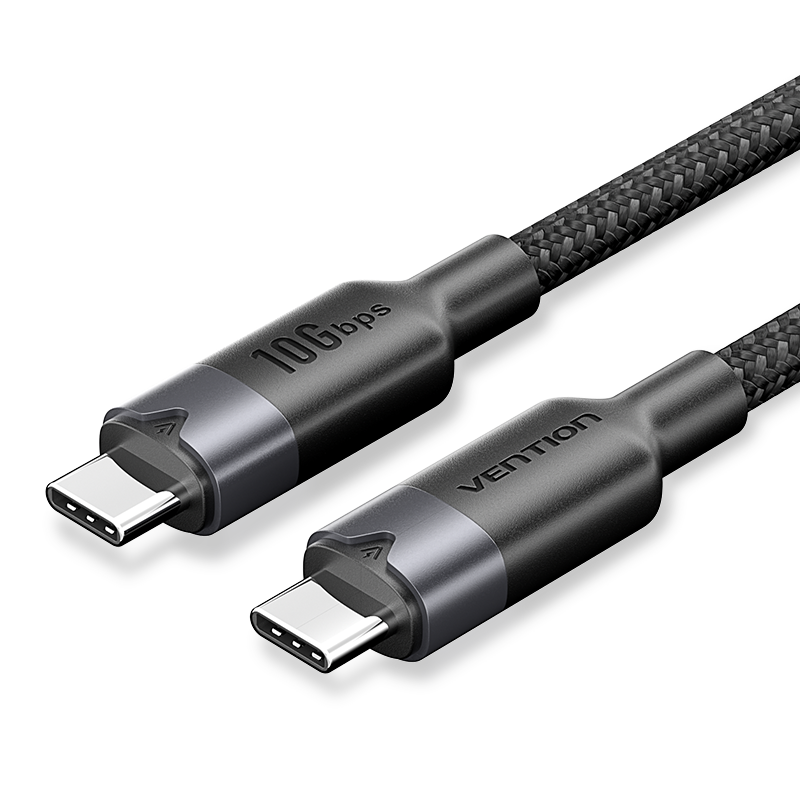 USB-C 3.2 Gen2/apa -> USB-C 3.2 Gen2/apa, fekete, alumínium házas, fonott textil, 5A, 100W, 4K@60Hz, 0,5m, adat- és töltőkábel