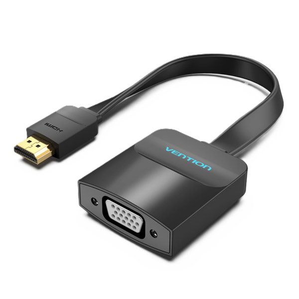 HDMI/apa -> VGA/anya, fekete, ABS, 0,15m, lapos, jelalakító adapter
