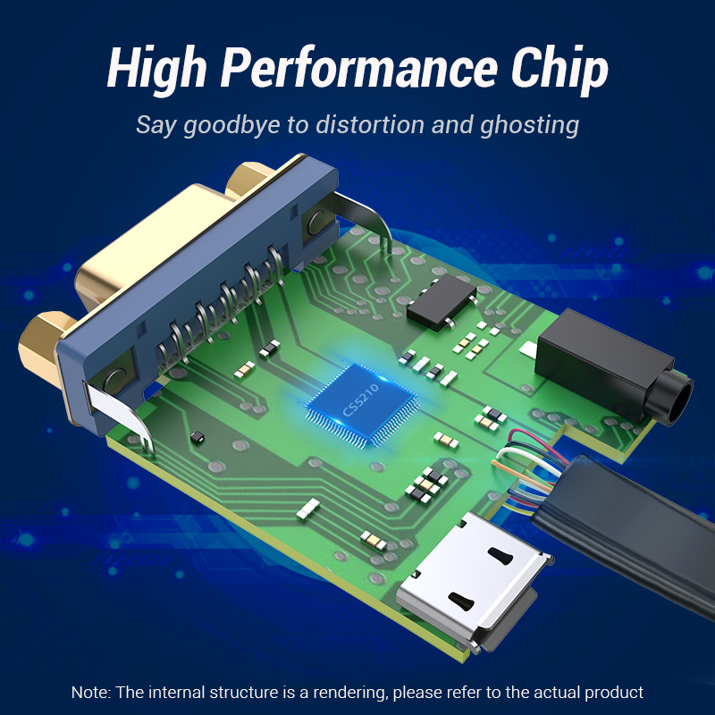 HDMI/apa -> VGA/anya, fekete, ABS, 0,15m, lapos, jelalakító adapter