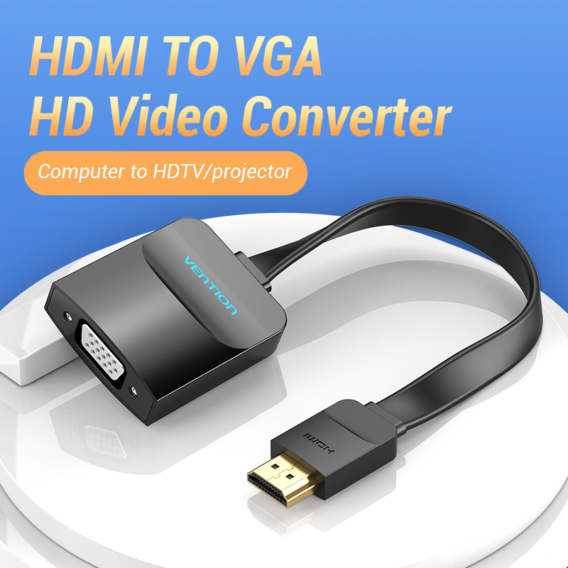 HDMI/apa -> VGA/anya, fekete, ABS, 0,15m, lapos, jelalakító adapter