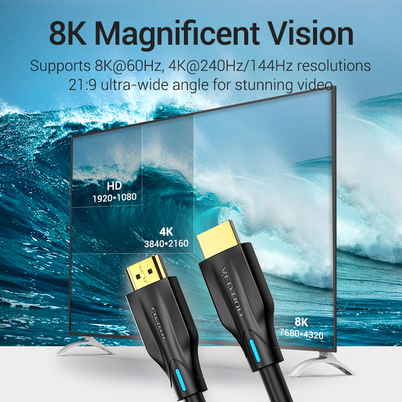 HDMI 2.1/apa -> HDMI 2.1/apa, fekete, PVC, 8K@60Hz, 1m, 8K HDMI kábel