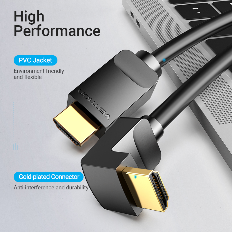 HDMI 2.0/apa (90°) -> HDMI 2.0/apa, fekete, PVC, 2m, videókábel