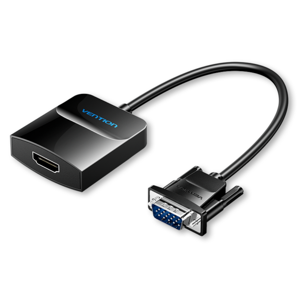 VGA/apa -> HDMI/anya + 3,5mm miniJack/anya + Micro-B (táp), fekete, ABS, VGA–HDMI adapter