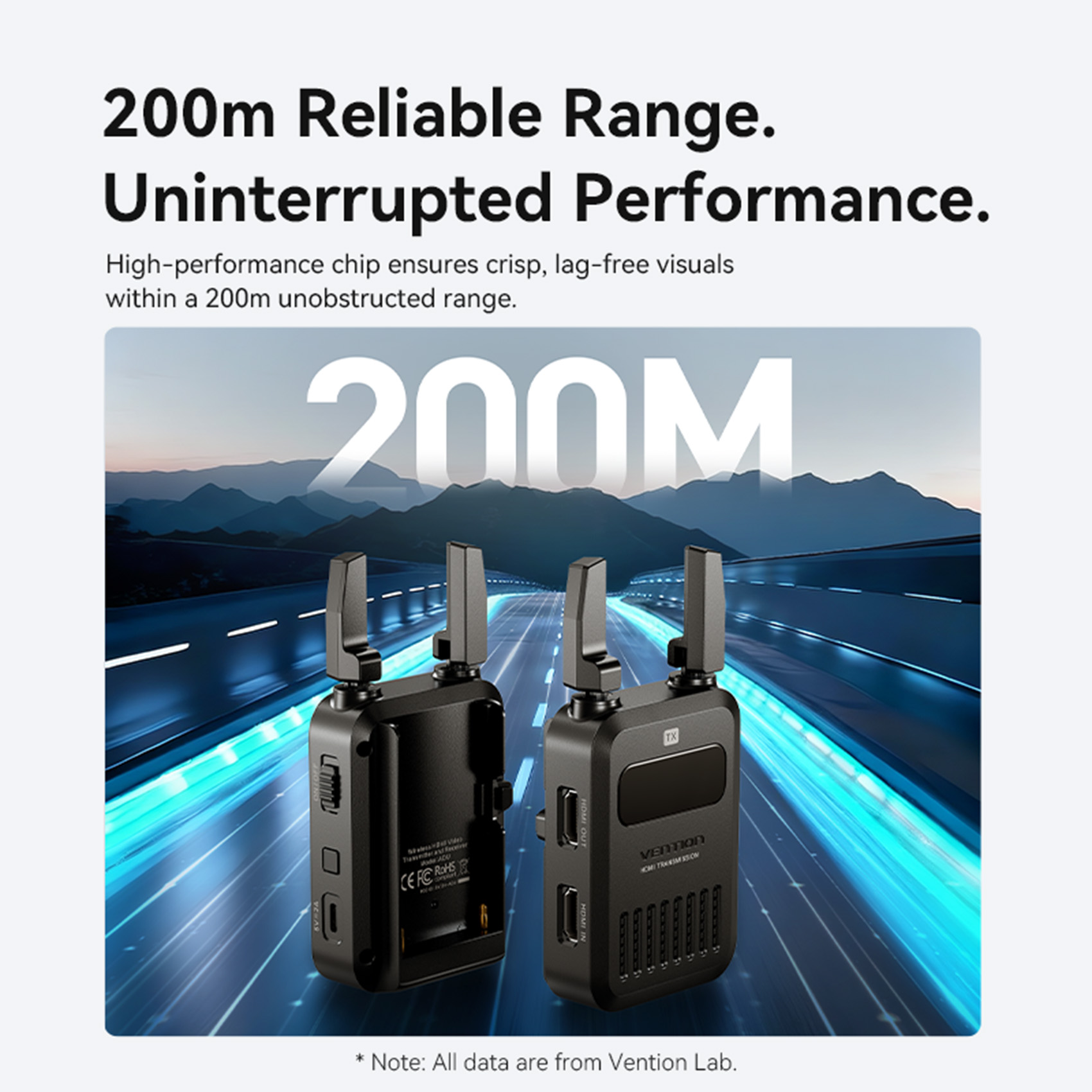 Vezeték nélküli HDMI transzmitter + vevő, 1080p@60Hz, 200m, 5.8GHz, fekete, ABS, HDMI transzmitter