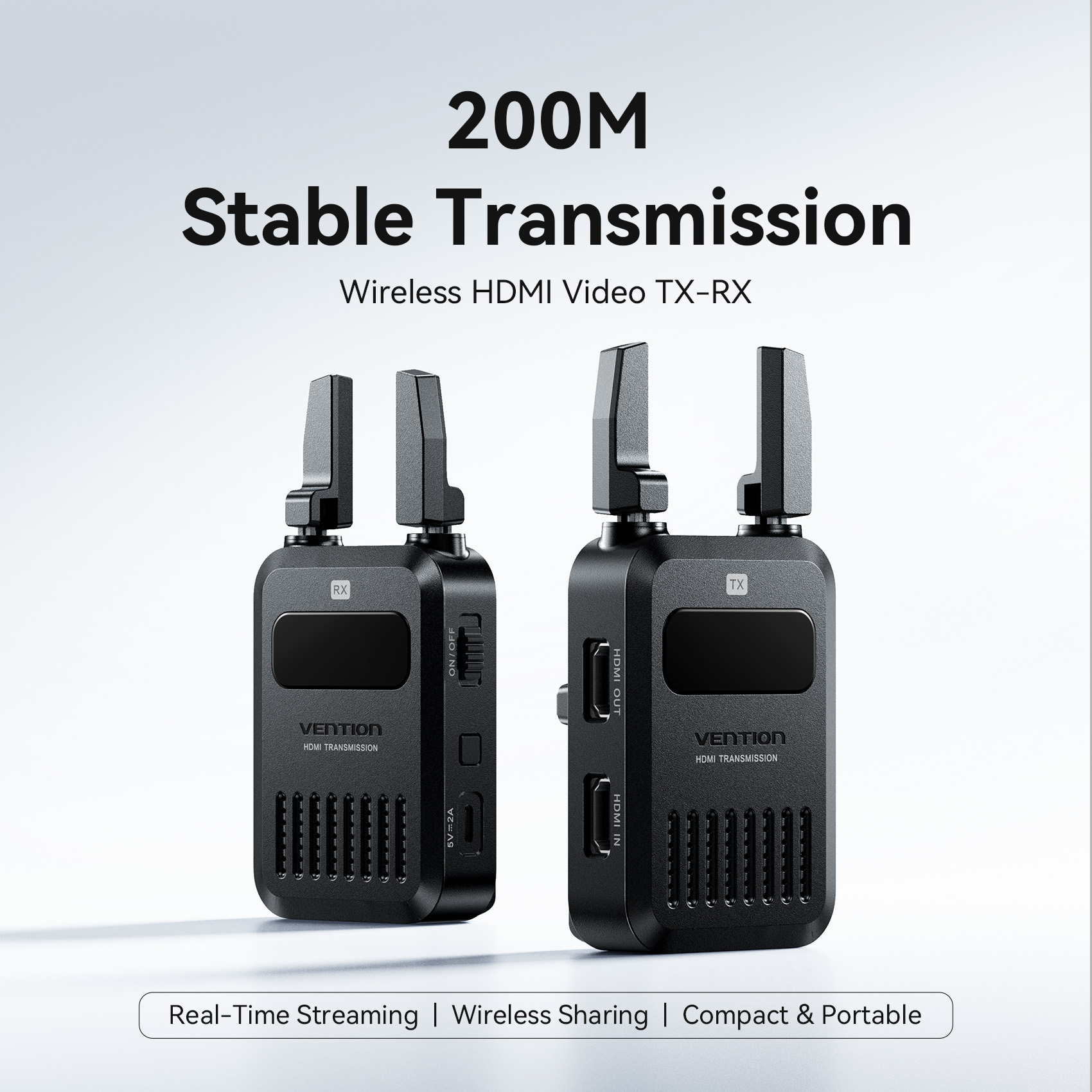 Vezeték nélküli HDMI transzmitter + vevő, 1080p@60Hz, 200m, 5.8GHz, fekete, ABS, HDMI transzmitter