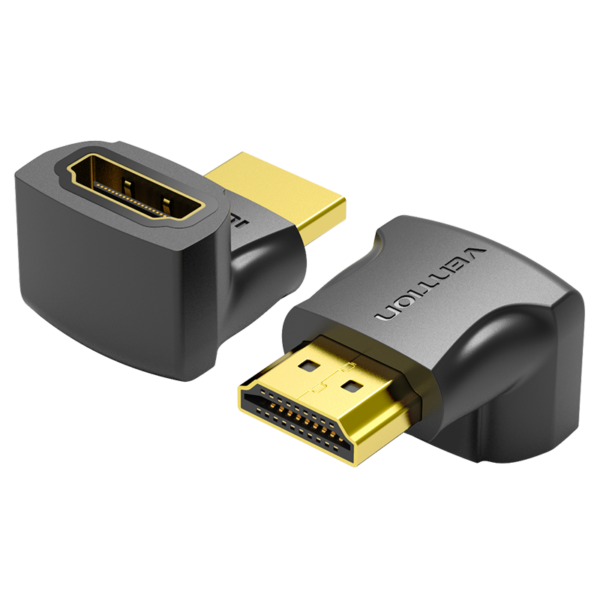 HDMI 2.0/apa (270°) -> HDMI 2.0/anya, fekete, PVC, kétirányú, HDMI adapter