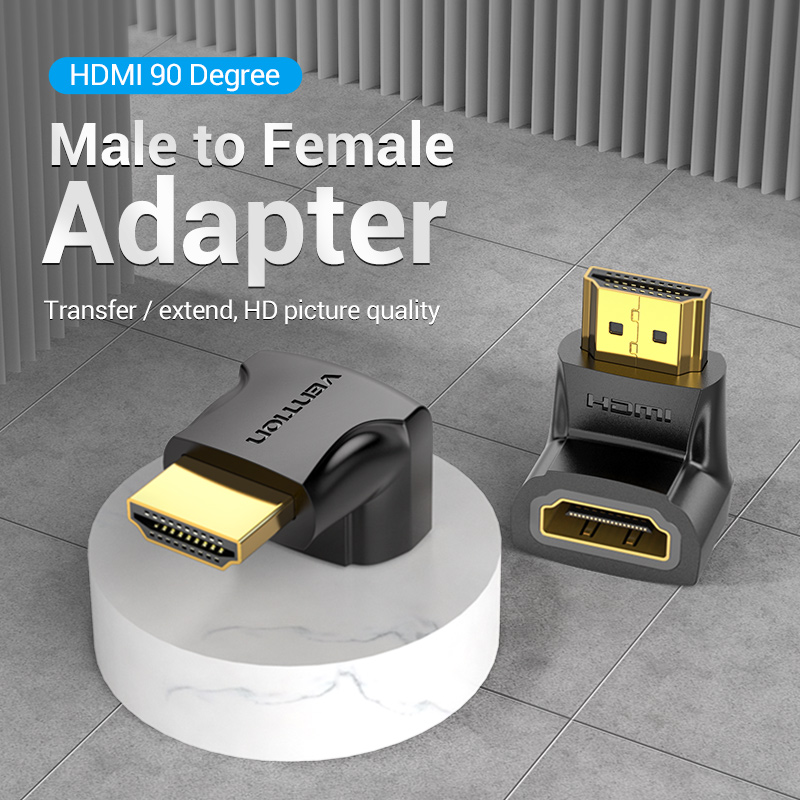 HDMI 2.0/apa (90°) -> HDMI 2.0/anya, fekete, PVC, kétirányú, HDMI adapter