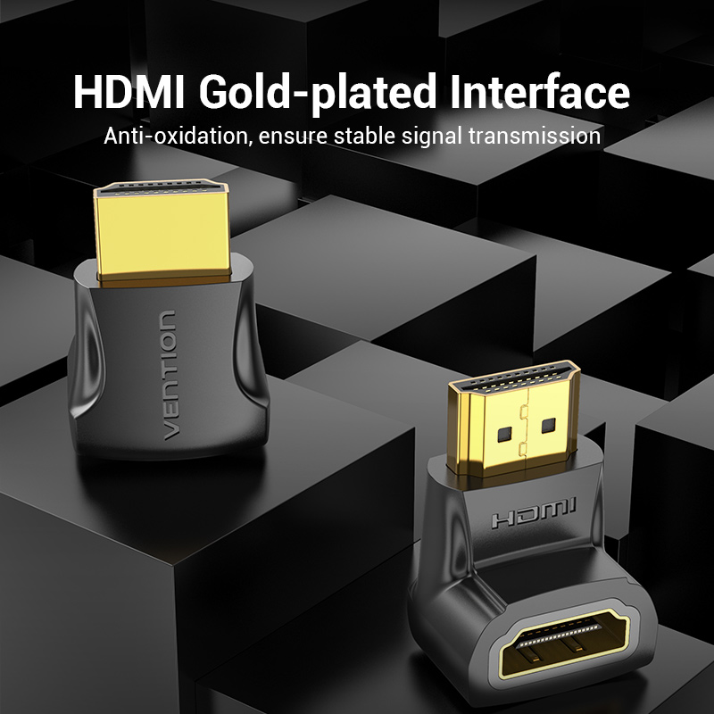 HDMI 2.0/apa (90°) -> HDMI 2.0/anya, fekete, PVC, kétirányú, HDMI adapter
