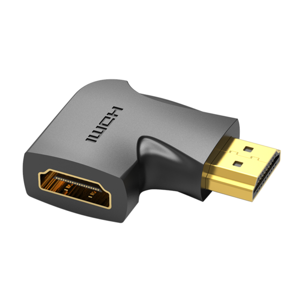 HDMI 2.0/apa (90° lapos) -> HDMI 2.0/anya, fekete, PVC, kétirányú, HDMI adapter