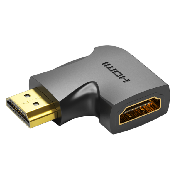HDMI/apa -> HDMI/anya, fekete, PVC, 90°-os, kétirányú, 2 db, HDMI adapter