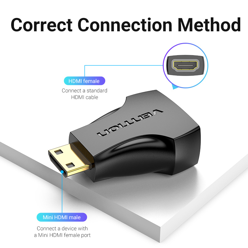 Mini HDMI 2.0/apa -> HDMI 2.0/anya, fekete, PVC, kétirányú, HDMI adapter