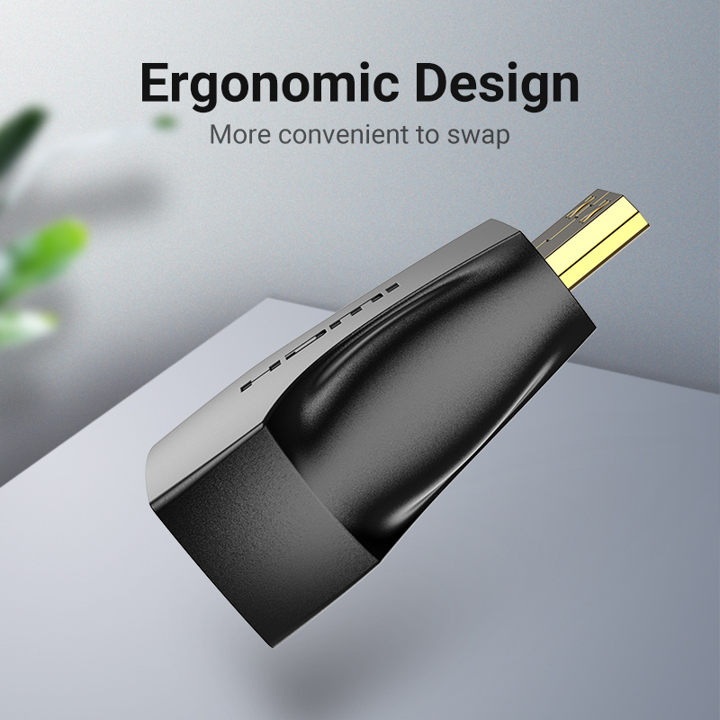 Mini HDMI 2.0/apa -> HDMI 2.0/anya, fekete, PVC, kétirányú, HDMI adapter