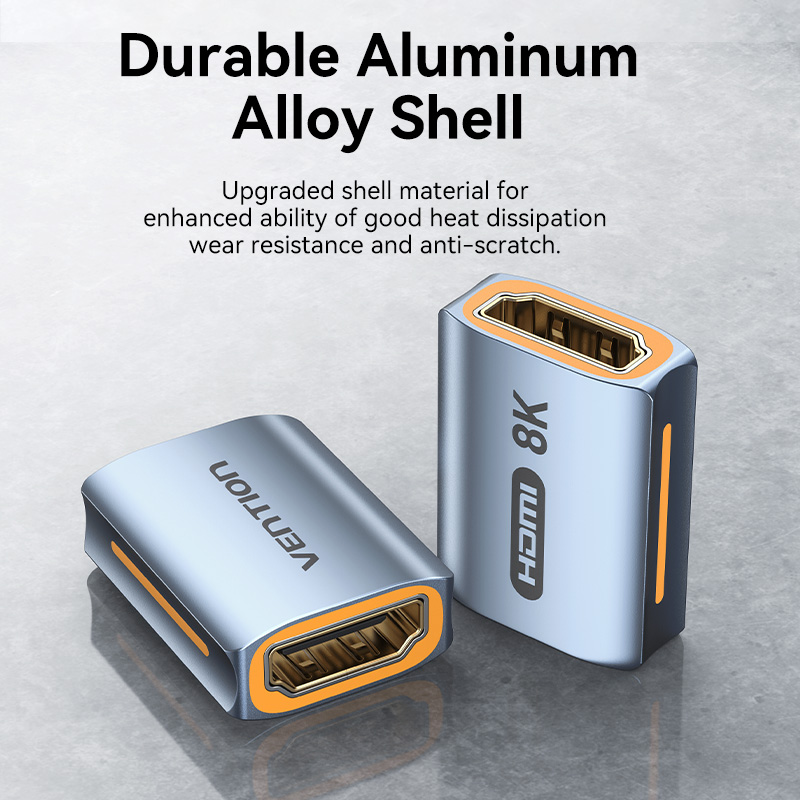 HDMI 2.1/anya -> HDMI 2.1/anya, szürke, alumínium ötvözet, kétirányú, HDMI adapter