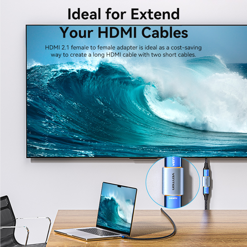 HDMI 2.1/anya -> HDMI 2.1/anya, szürke, alumínium ötvözet, kétirányú, HDMI adapter