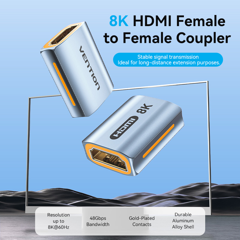 HDMI 2.1/anya -> HDMI 2.1/anya, szürke, alumínium ötvözet, kétirányú, HDMI adapter