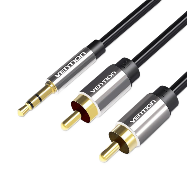3,5mm miniJack/apa -> 2x RCA/apa, fekete, PVC, 1m, audiokábel