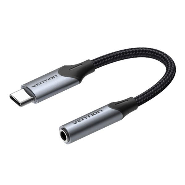 USB-C/apa -> 3,5mm miniJack/anya, szürke, alumínium házas, fonott, 0,1m, audio adapter