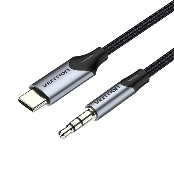 USB-C/apa -> 3,5mm miniJack/apa, szürke, fonott, 1m, audiokábel