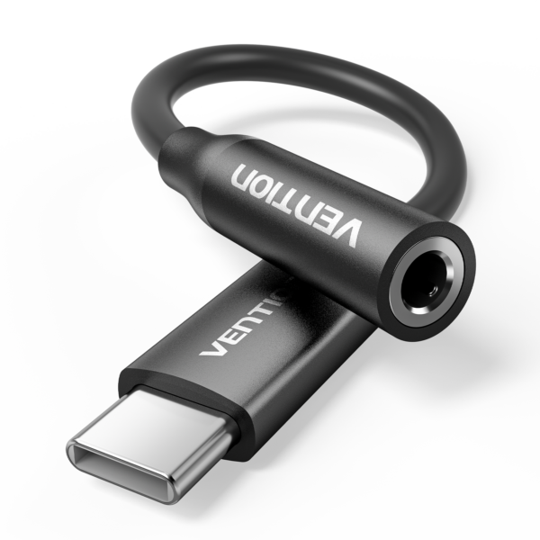 USB-C/apa -> 3,5mm miniJack/anya, fekete, alumínium házas, DAC chippes, 0,1m, audio adapter (dobozos kiszerelés)