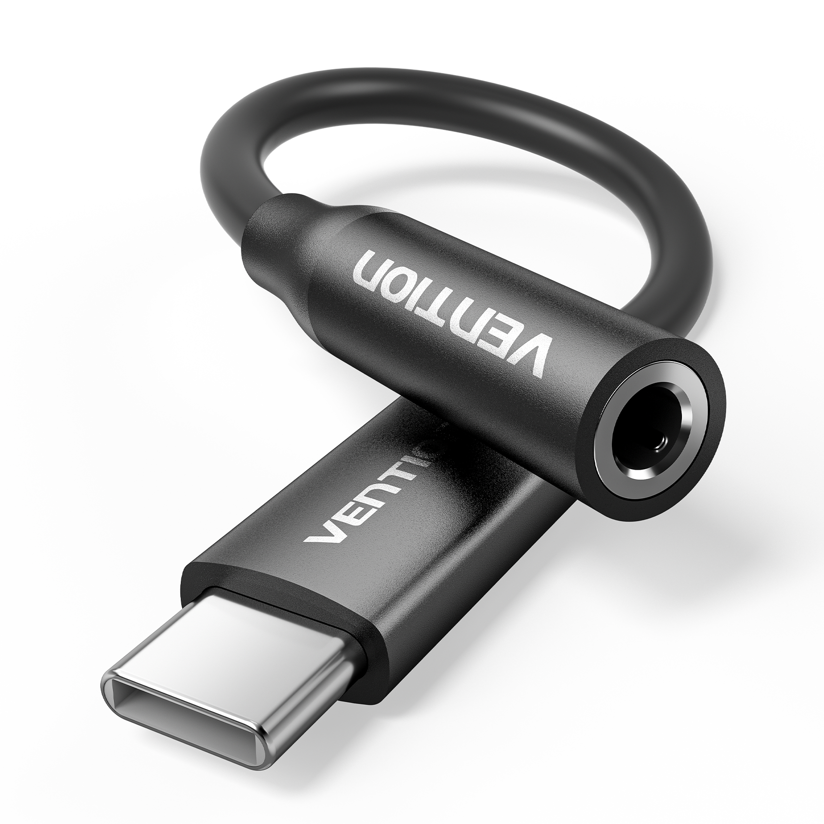 USB-C/apa -> 3,5mm miniJack/anya, fekete, alumínium házas, DAC chippes, 0,1m, audio adapter (dobozos kiszerelés)