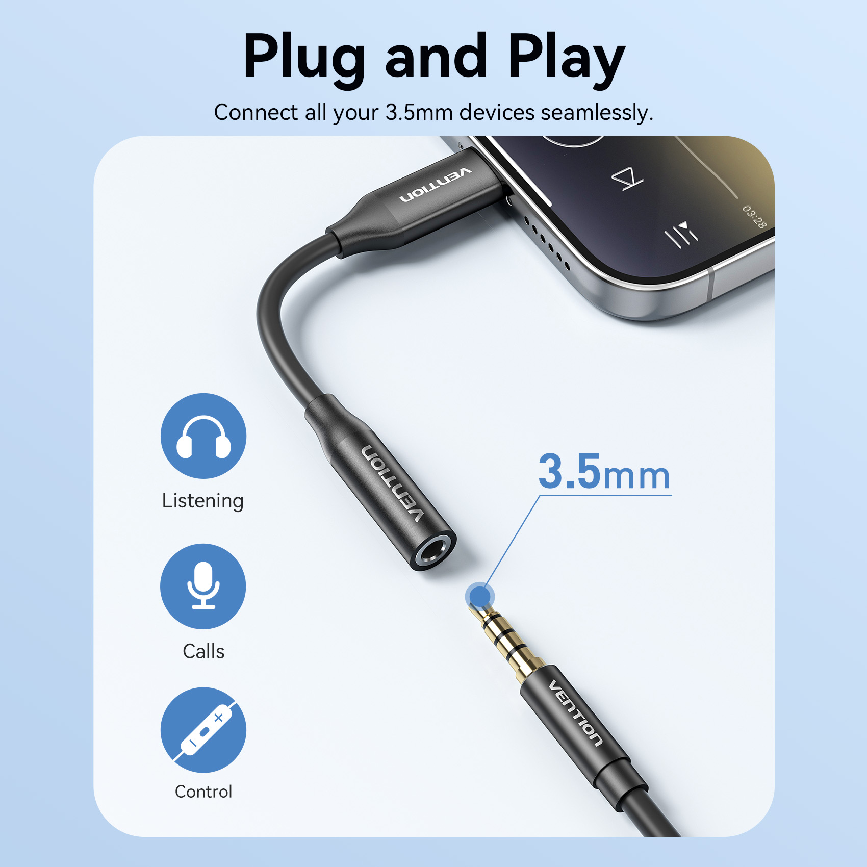 USB-C/apa -> 3,5mm miniJack/anya, fekete, alumínium házas, DAC chippes, 0,1m, audio adapter (dobozos kiszerelés)