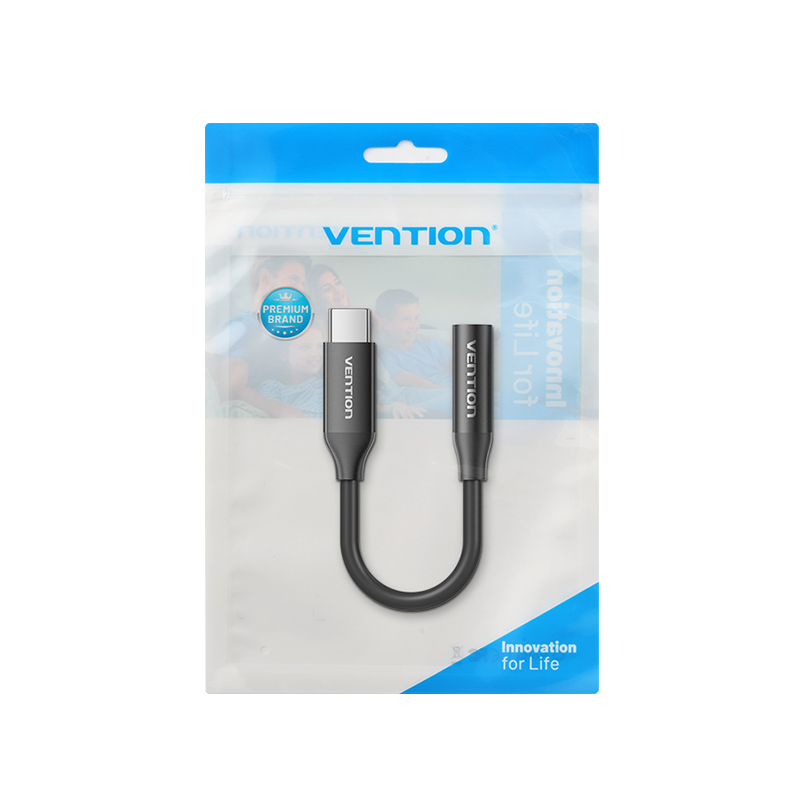 USB-C/apa -> 3,5mm miniJack/anya, fekete, alumínium házas, DAC chippes, 0,1m, audio adapter (zacskós kiszerelés)