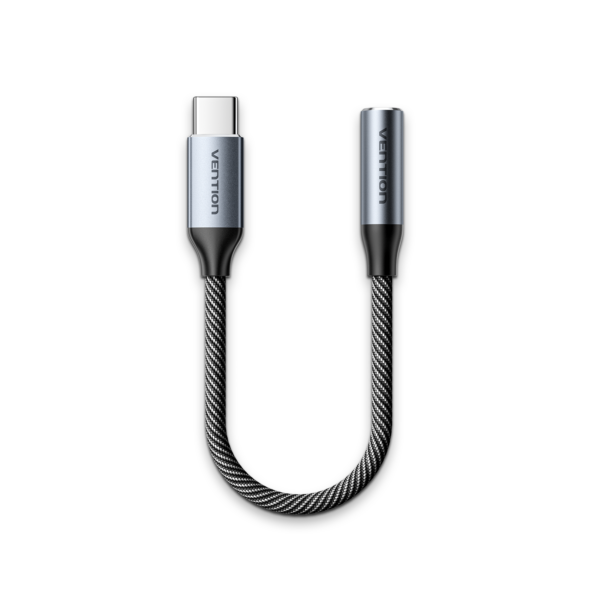 USB-C/apa -> 3,5mm miniJack/anya, szürke, alumínium házas, fonott, DAC chippes, 0,15m, audio adapter