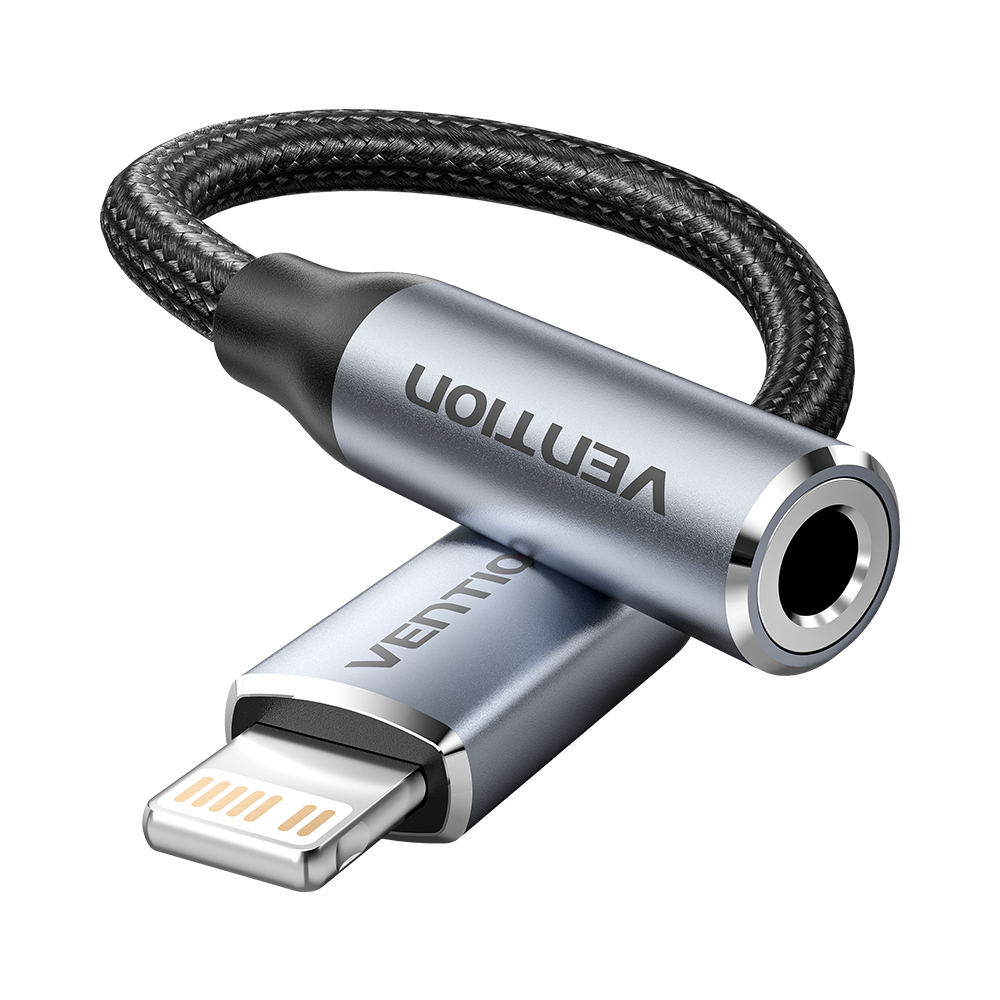 Lightning/apa -> 3,5mm miniJack/anya, szürke, alumínium házas, fonott, 0,1m, audio adapter