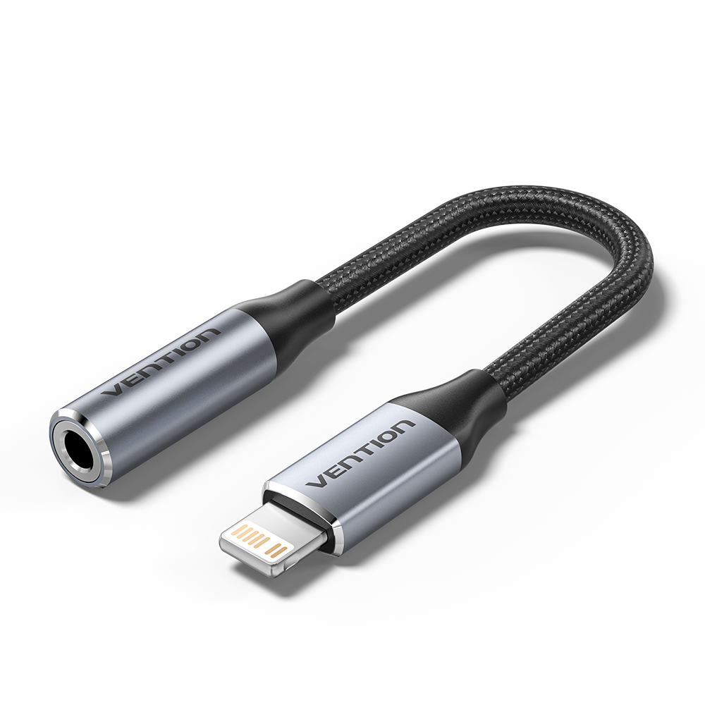 Lightning/apa -> 3,5mm miniJack/anya, szürke, alumínium házas, fonott, 0,1m, audio adapter