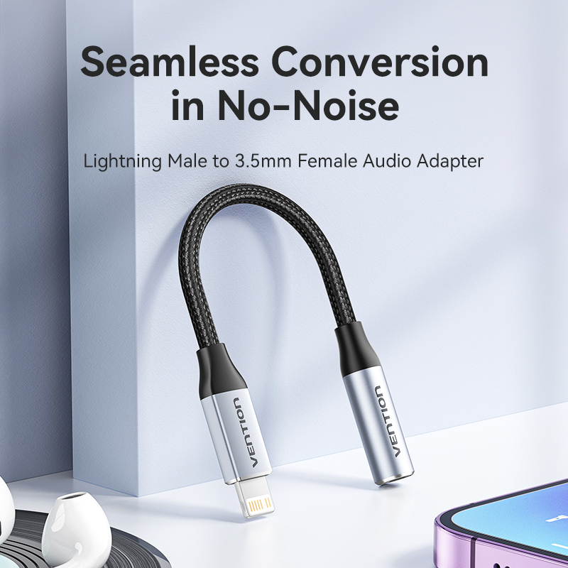 Lightning/apa -> 3,5mm miniJack/anya, szürke, alumínium házas, fonott, 0,1m, audio adapter