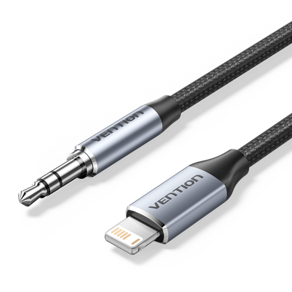 Lightning/apa -> 3,5mm miniJack/apa, szürke, alumínium házas, fonott, 0,1m, audio adapter