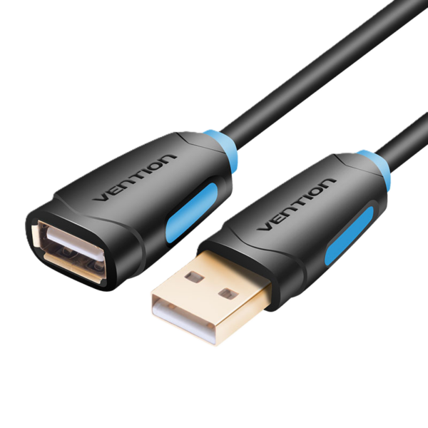 USB-A 2.0/apa -> USB-A 2.0/anya, fekete, PVC, 0,5m, aranyozott csatlakozós hosszabbító kábel