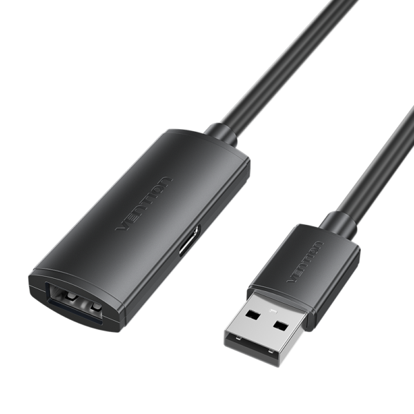 USB-A 2.0/apa -> USB-A 2.0/anya, fekete, PVC, aktív, 30m, hosszabbító kábel