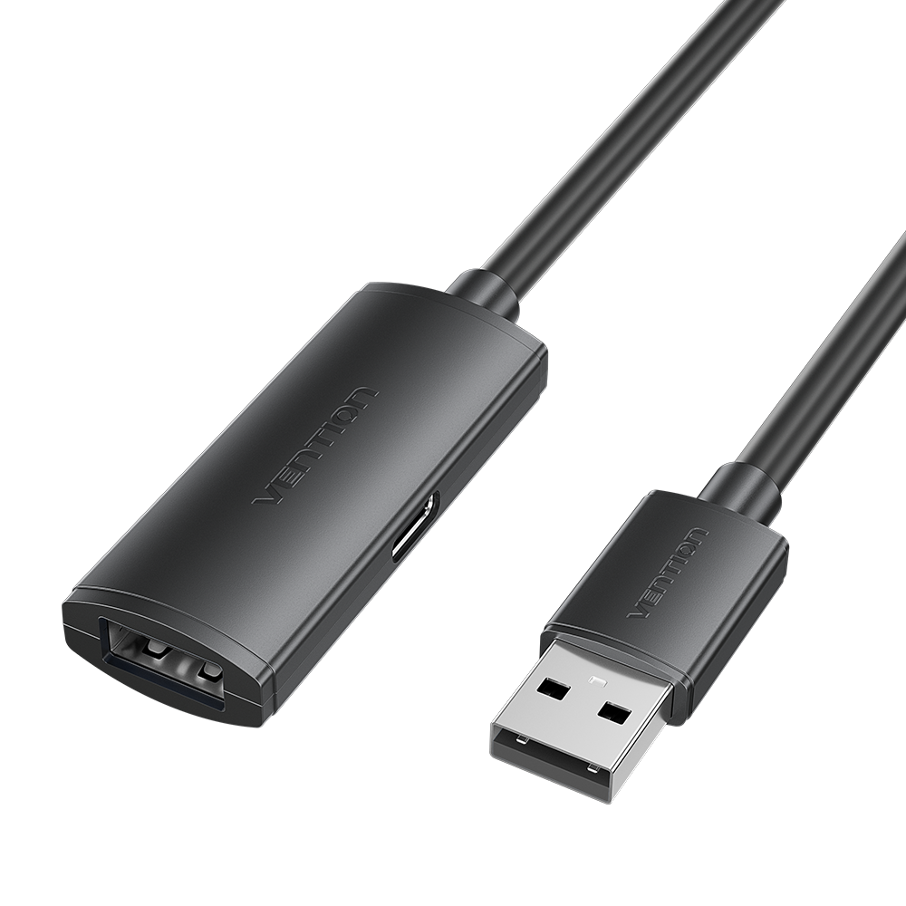 USB-A 2.0/apa -> USB-A 2.0/anya, fekete, PVC, aktív, 30m, hosszabbító kábel