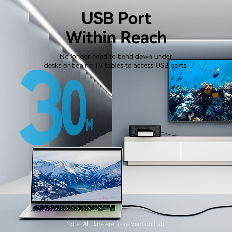 USB-A 2.0/apa -> USB-A 2.0/anya, fekete, PVC, aktív, 30m, hosszabbító kábel