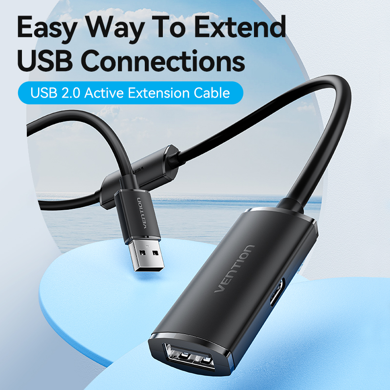 USB-A 2.0/apa -> USB-A 2.0/anya, fekete, PVC, aktív, 30m, hosszabbító kábel