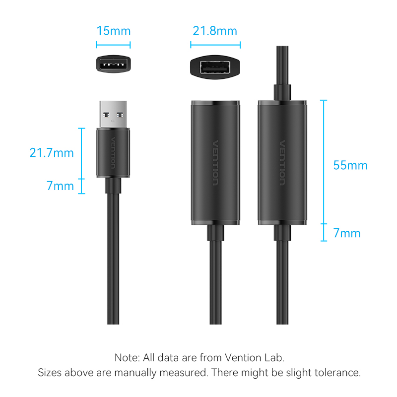 USB-A 2.0/apa -> USB-A 2.0/anya, fekete, PVC, aktív, 30m, hosszabbító kábel