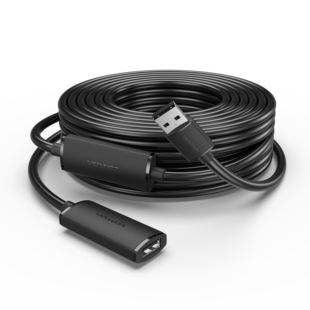 USB-A 2.0/apa -> USB-A 2.0/anya, fekete, PVC, aktív, 30m, hosszabbító kábel