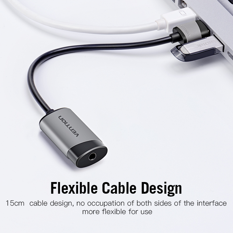 USB-A, szürke, alumínium ötvözet, 1 port, 0,15m, hangkártya adapter