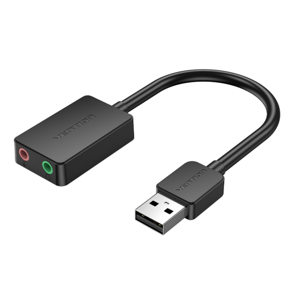 USB-A, fekete, ABS, 2 port, 0,15m, hangkártya adapter