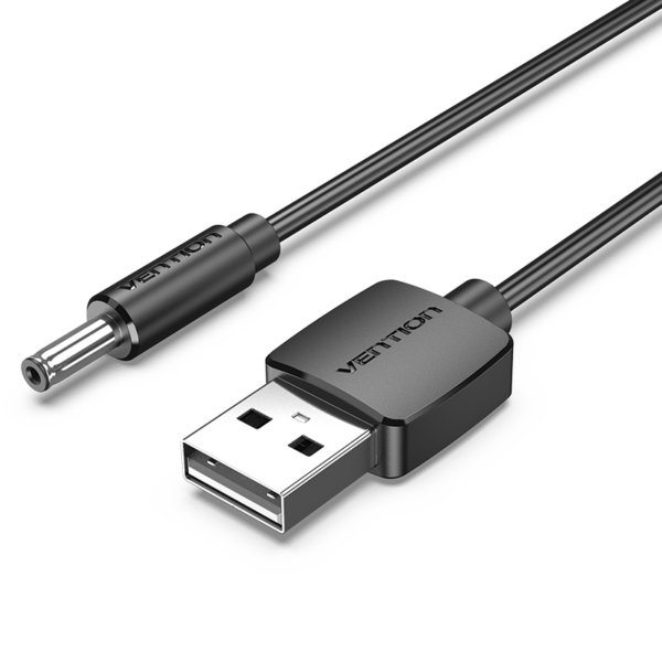 USB-A/apa -> DC 3,5mm/apa, fekete, PVC, 2A, 1m, tápkábel