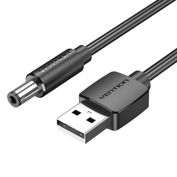 USB-A/apa -> DC 5,5mm/apa, fekete, PVC, 3A, 1m, tápkábel