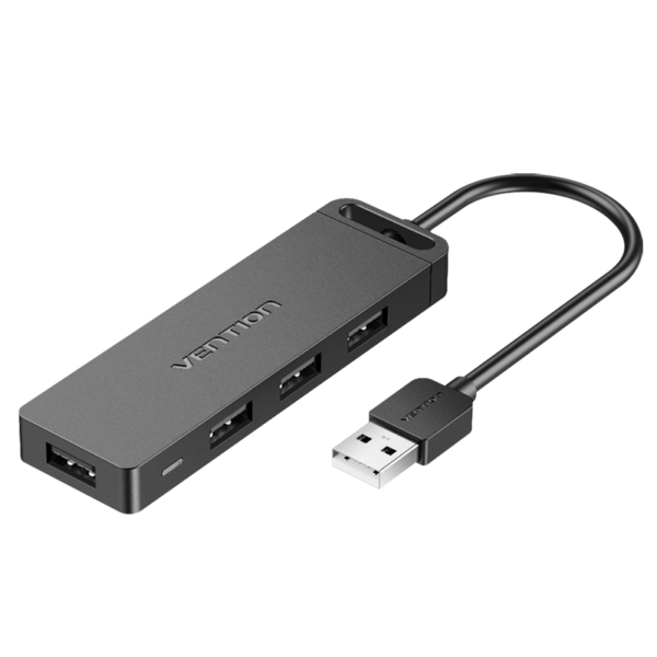 4 portos USB 2.0, aktív (külső tápellátású), fekete, ABS, 0,5m, USB hub