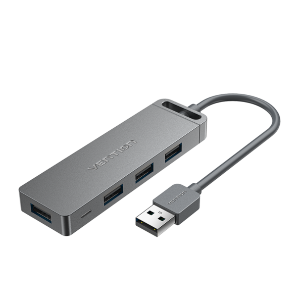 4 portos USB 2.0, aktív (külső tápellátású), szürke, ABS, 0,15m, USB hub