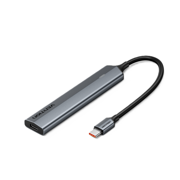 5in1 USB-C/apa -> 4×USB-C 3.2 Gen2 + USB-C (PD), szürke, alumínium házas, 0,15m, USB hub
