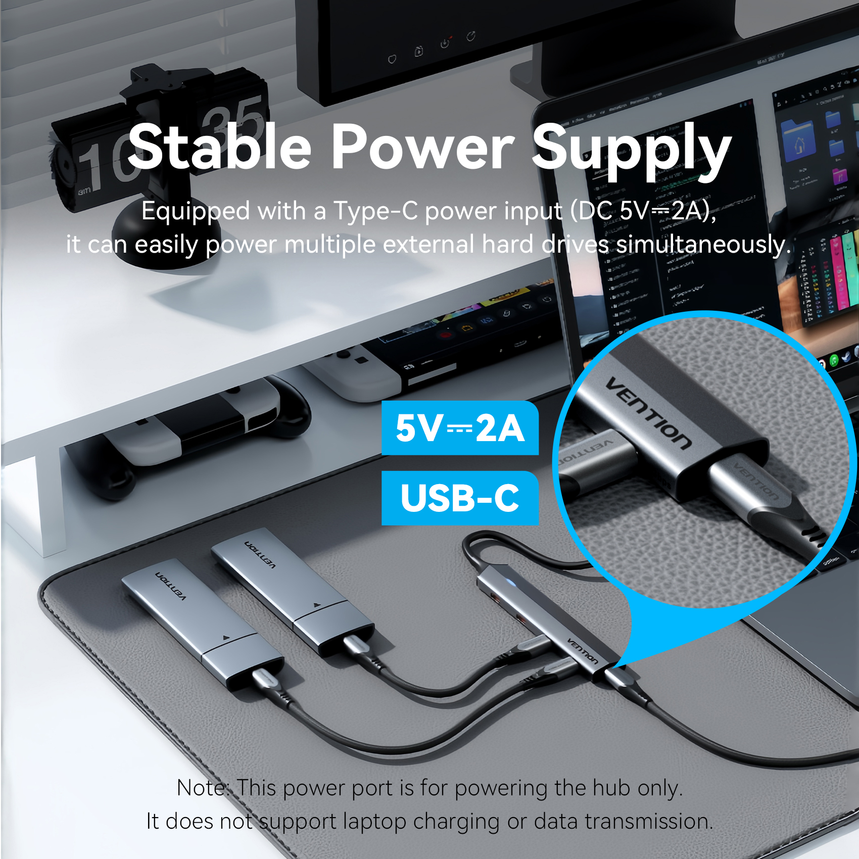 5in1 USB-C/apa -> 4×USB-C 3.2 Gen2 + USB-C (PD), szürke, alumínium házas, 0,15m, USB hub