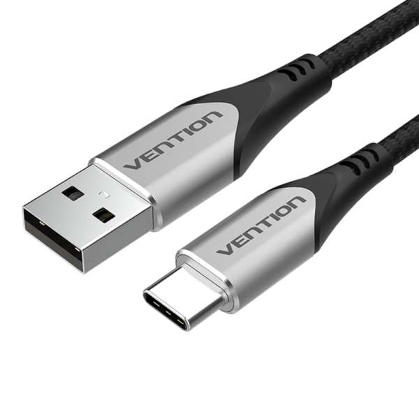 USB-A 2.0/apa -> USB-C 2.0/apa, szürke, fonott, 3A, 60W, 1m, adat- és töltőkábel