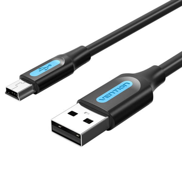 USB-A 2.0/apa -> Mini-B/apa, fekete, PVC, 2A, 10W, 1,5m, adat- és töltőkábel